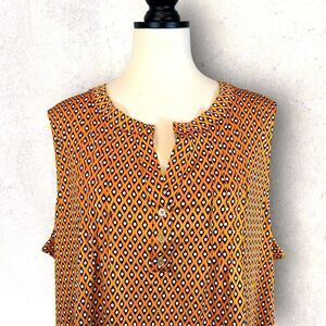 New NY Collection Sleeveless Blouse Dark Yellow Black White Print, Size PXL